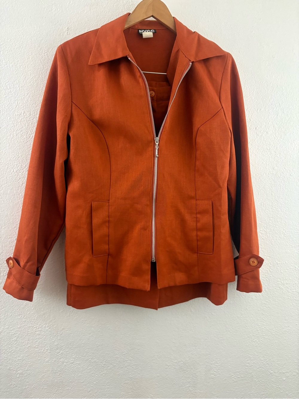 NYCC  rust orange zip-up jacket pointy collar button cuffs and skirt set 12